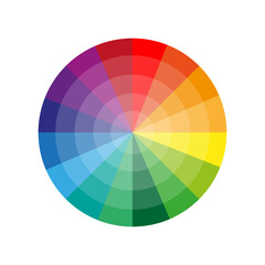 Color wheel chart. Multicolored gradient hues. Circular spectrum vector. Abstract geometric design.