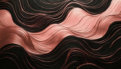 Wall Mural - Abstract background with wavy lines in rose gold and black, hand drawn texture with brush strokes.