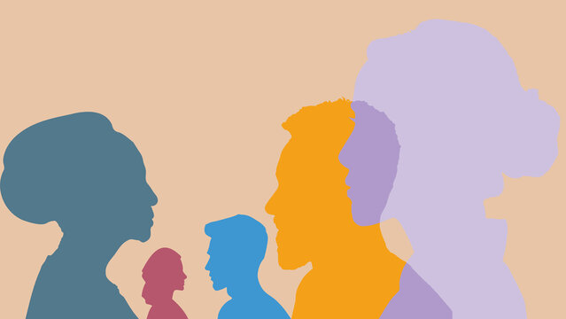 Vibrant illustration of diversity featuring peoples silhouettes from different ethnicities in a colorful symbolic image.