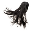 © Jade - Long straight Wig hair style fly from strong wind. Black woman wig wave hair float in mid air. Straight black curl wig hair wind blow storm. White background isolated high speed freeze motion