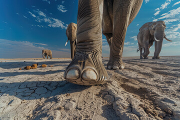 Poster - A herd of elephants walking across the desert