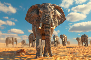 Poster - A herd of elephants walking across the desert