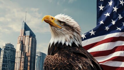 Wall Mural - American Independence Day flag patriotic background with bald eagle
