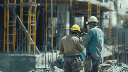 Aufkleber - Group of male and female engineer construction working together at construction site Foreman construction working at construction site : Generative AI