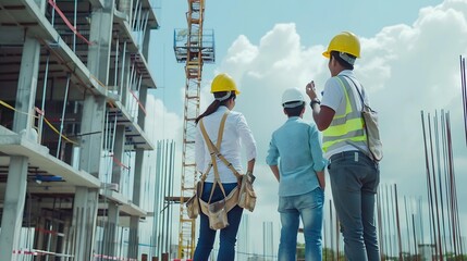 Aufkleber - Group of male and female engineer construction working together at construction site Foreman construction working at construction site : Generative AI