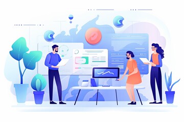 clean vector illustration of a team presenting