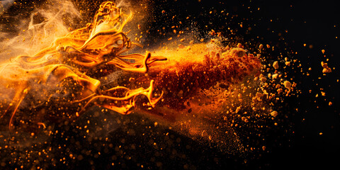 Wall Mural - a fiery explosion with vibrant orange and red hues, set against a dark background.