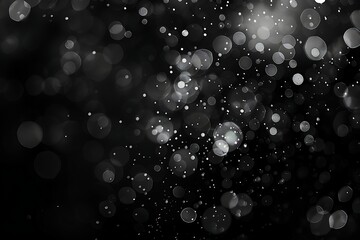 Wall Mural - A black bokeh texture on black background with white dots