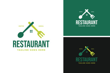 Wall Mural - Fork and spoon house logo design template vector illustration idea