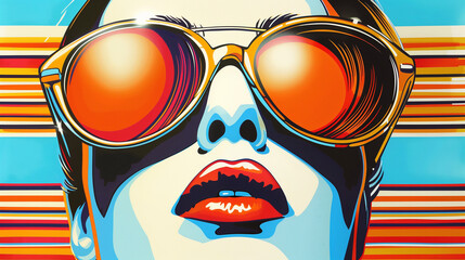 Pop Art Portrait of Woman with Sunglasses and Bold Colors