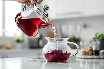 Wall Mural - Hibiscus tea in a glass teapot