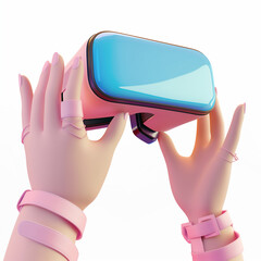 3d hands holding virtual reality googles, VR, white background