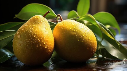 Wall Mural - delicious fresh mangoes fruits with black and blur background