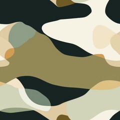 A seamless camouflage texture with a green and beige curving pattern. 