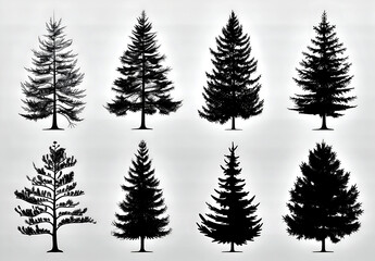Wall Mural - set of silhouettes of pine trees