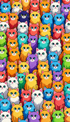 Canvas Print - Colorful cats in a seamless pattern.