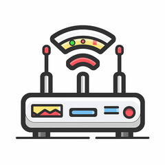 Wall Mural - Illustration of a Wi-Fi router with signal strength indicator, representing wireless internet connectivity.