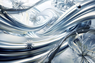 Wall Mural - An abstract winter scene with flowing lines, metallic textures, and modern holiday elements.