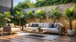 © Wanlop - Chic Garden Patio With Modern Outdoor Sofa And Potted Palms For Stylish Outdoor Gathering Design