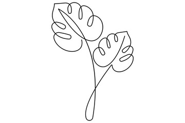 Sticker - Monstera tree continuous one line art drawing of outline vector illustration
