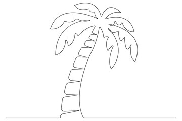 Sticker -  Palm tree continuous one line art drawing of isolated outline vector illustration