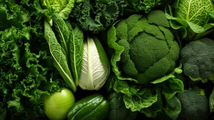 top view of Many different types of fresh cabbage on wooden table