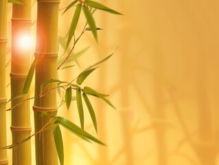 Wall Mural - warm bamboo background with sun and radiant flat design