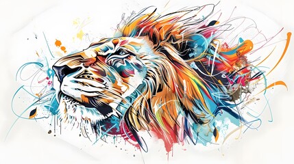 creative colorful lion king head on pop art style with soft mane and color background