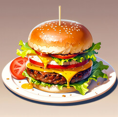 Wall Mural - ai images anime beef burger with extra cheese and sauce