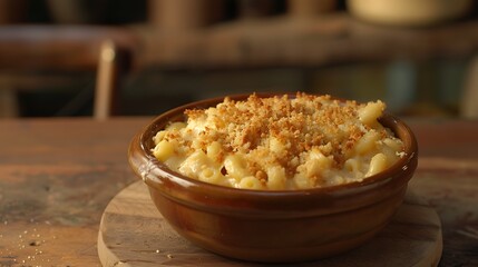 Wall Mural - A creamy bowl of macaroni and cheese topped with breadcrumbs.