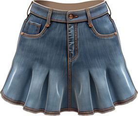 Poster - Blue denim mini skirt with ruffled hem and pockets isolated on transparent background.