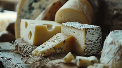 Wall Mural - Various types cheese stilllife blur light concept