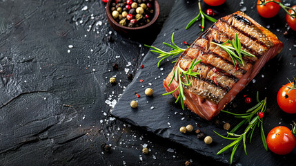Sticker - a delicious looking fresh grilled Tuna fillet, food photography