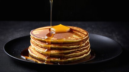 Wall Mural - Golden-Brown Serenity, A Fluffy Pancake Stack with Maple Syrup