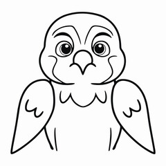 The falcon is sitting isolated on white background. Line art falcon bird. One line continuous vector illustration.