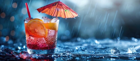 An engaging and stylish drink adorned with an umbrella and straw