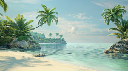 Wall Mural - A beautiful beach scene with a palm tree in the foreground
