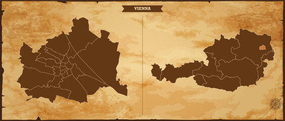 Wall Mural - Vienna state map, Austria map with federal states in A vintage map based background, Political Austria Map