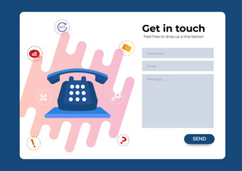 Wall Mural - modern contact form for website page. gradient blue background. vector