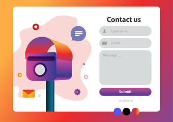Wall Mural - modern contact form for website page. gradient blue background. vector