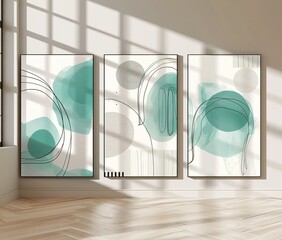 Canvas Print - 3 posters with frames on the floor in an empty room