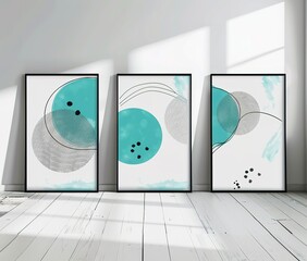 Canvas Print - 3 posters with frames on the floor in an empty room