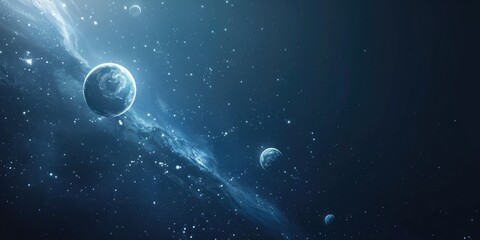 Wall Mural - A blue sky with a planet in the middle and a few other planets in the background
