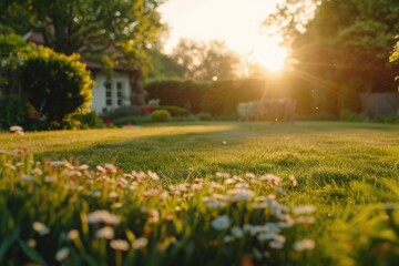 Wall Mural - A beautiful garden with a house in the background