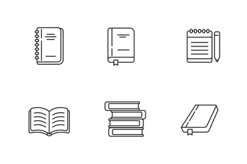 Wall Mural - set of book icons with thin line design on a white background