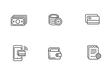 Canvas Print - Set of money and payment icons with linear design on a white background