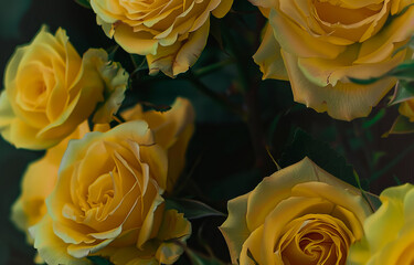 Wall Mural - A bunch of yellow roses are in a vase.