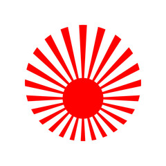 Wall Mural - Red circle sun with sunlight rays japanese style icon on white background flat vector design