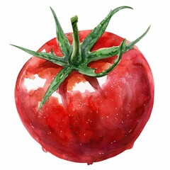 Wall Mural - watercolor of a tomato clipart isolated on white background. concept for important components of the design