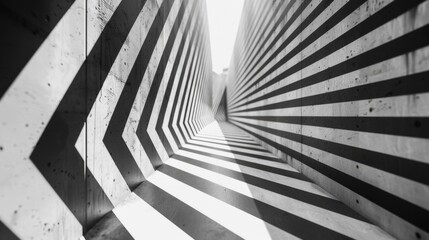 Wall Mural - A long, narrow hallway with a black and white striped pattern